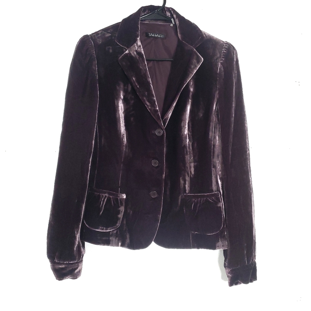 Tahari Velvet Blazer Jacket Silk Blend Size Small Velvet Career Office Designer